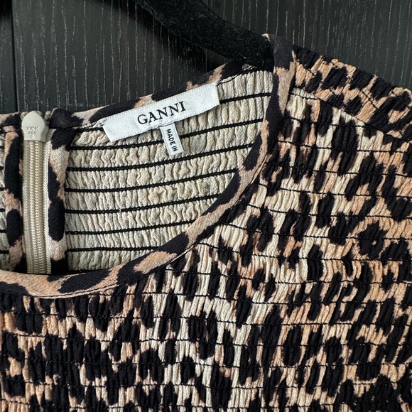 Ganni Smocked Leopard Dress, size 10US/40EU - Picture 3 of 6